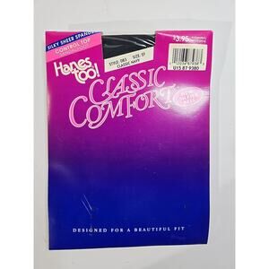 Hanes Too Classic Comfort Pantyhose Navy Silky Sheer Spandex Size EF Sandalfoot